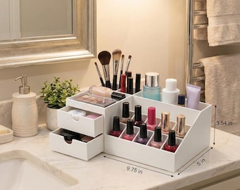 Compact Makeup Organizer with Drawers, Vanity & Bathroom Counter Organizer, Cosmetic Storage for Small Spaces