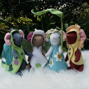 Cinder, Petal, Daisy and Leo Mouselings and their party dress ups