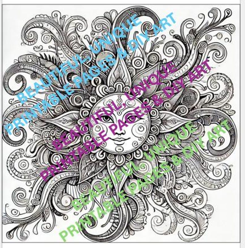 10 PrintableColoring Book Pages Sun Beauty Fantasy Art DIY 10 PrintableColoring Book Pages Sun Beauty Fantasy Art DIY