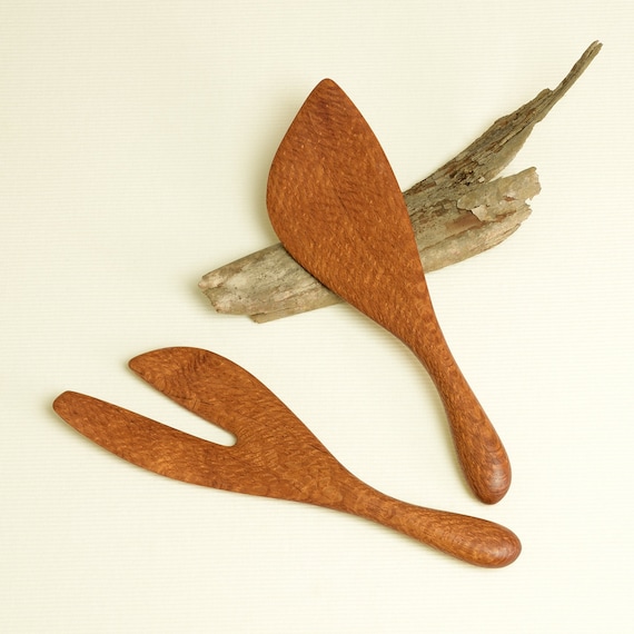 Small Salad Servers in Silky Oak - Serving Tongs Spoons - Organically Inspired Contemporary Wood Design by One Who Cooks featured image
