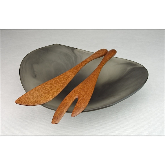 Large Salad Servers in Silky Oak - Serving Tongs Spoons - Contemporary Wood Design - Left or Right Hand - Crafted by Someone Who Cooks featured image