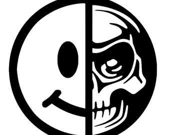 Wicked Skull Smiley, Half Skull Half Smiley, Evil Emoticon, Sinister Smile, Creepy Emoticon, Skull Face, Grim Smiley, Skull Sticker, Macabre