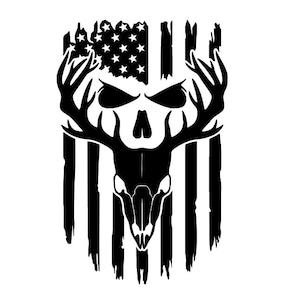 Adesivos de caça, bandeira americana esfarrapada, adesivos de caveira de veado, caça de pesca, decalques de caça patrióticos, caçador de veados, caveira de veado, Point Buck