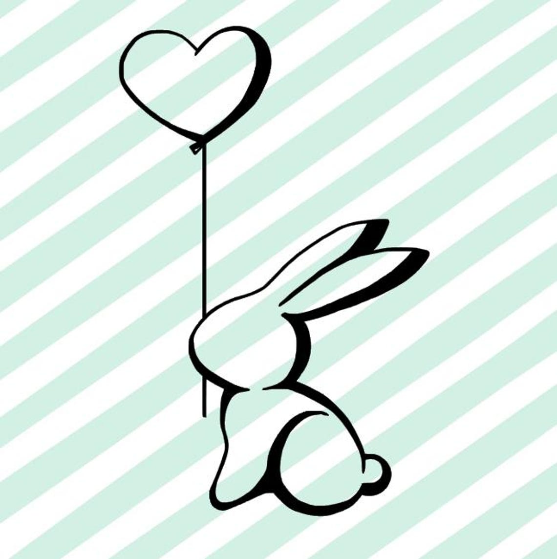 Bunny of Happiness, Bunny With Heart Balloon, Rabbit Decal, Whimsical ...