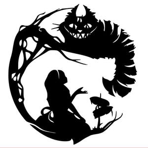 Alice and Cheshire Cat, Cheshire Grin, Wonderland, Curiouser Curiouser, Alice Silhouette, Mad Tea Party, Cheshire Silhouette, Cat in Tree