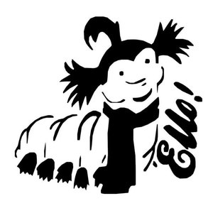 May include: Black and white illustration of a cartoon monster with a scarf and the word "Ellie" written next to it.