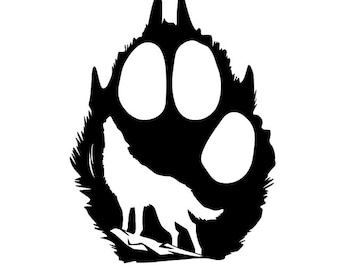 Pegatina de huella de lobo aullando, calcomanía artística de lobo místico