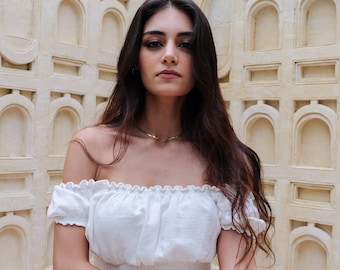 Boho Leinenmischung Schulterfrei Crop Top | Handgefertigt in Bali