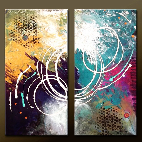 2pc Modern ABSTRACT Art Painting - 20x20 Original Contemporary Art by Destiny Womack - dWo - Twists & Turns