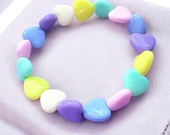 Pastel Heart Friendship Bracelet, Love Heart  Elastic Stretch Beaded Bracelet