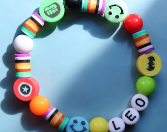 Boys Bead Bracelet with Name | Kids Personalised Superhero Charm Initial Jewelry | Custom Friendship Gift