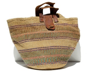 Vintage Striped Large Woven Natural Jute Market Bag