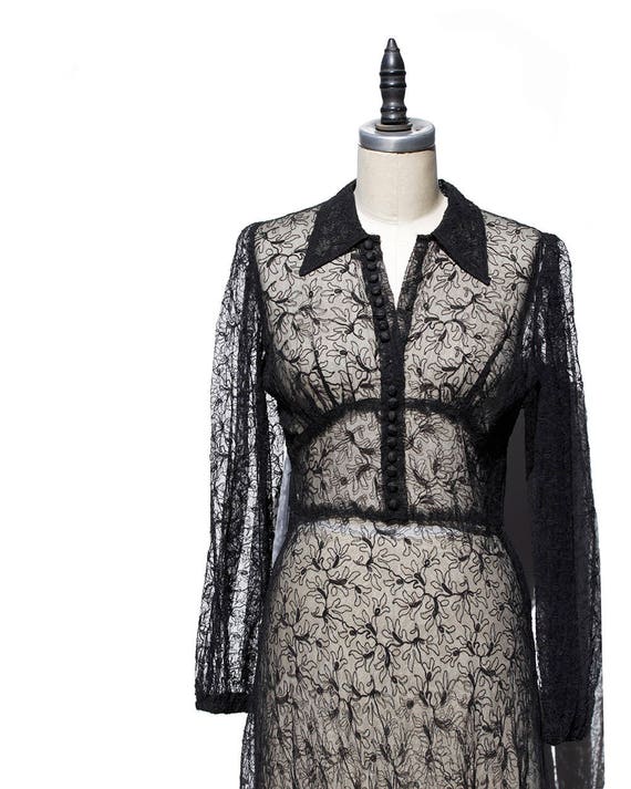 Vintage Black Embroidery Lace Dress