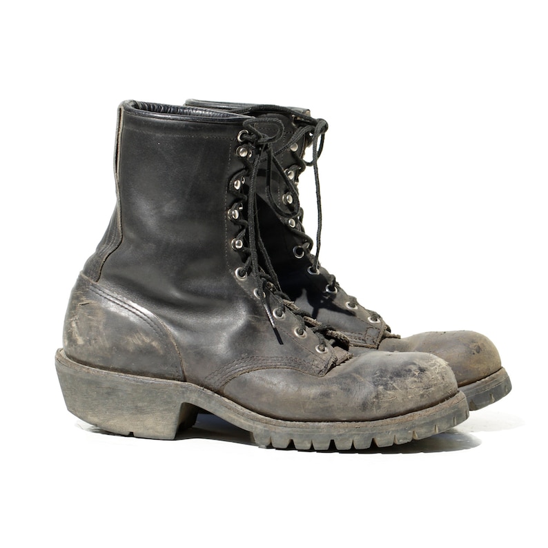 Size 9.5 Vintage Men/'s Steel Toe Black Leather Work boots