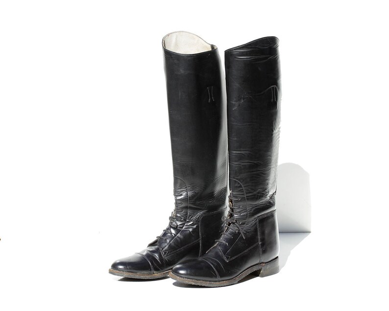 Vintage Women/'s Black Leather Horse Riding Boots size 7.5