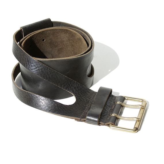 Vintage Wide Cut Out Black Leather Belt