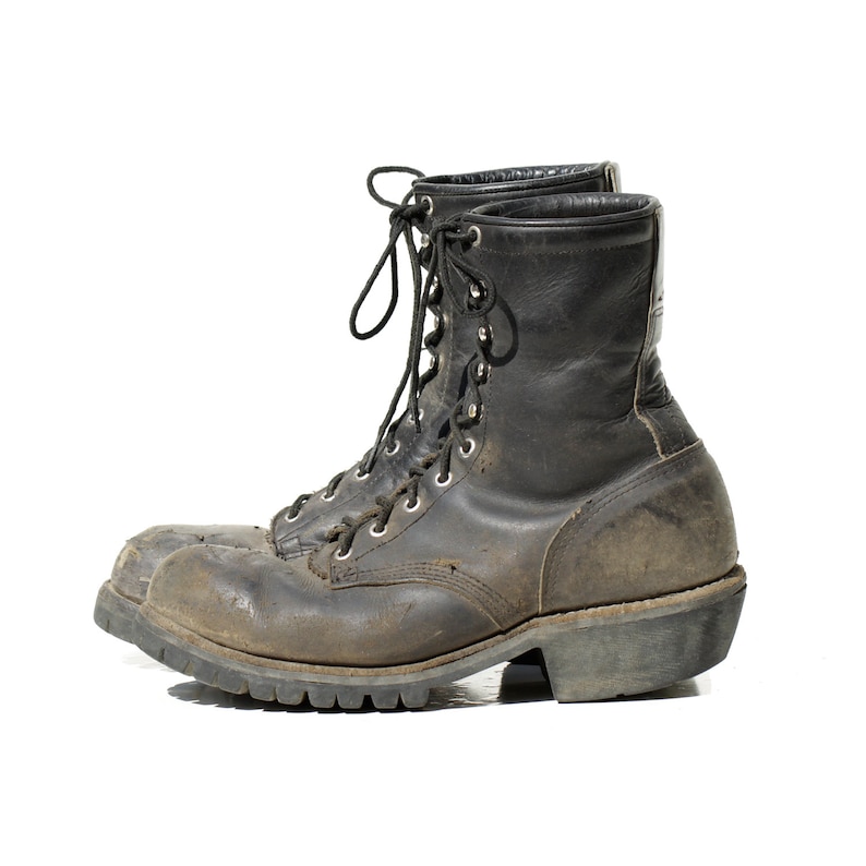 Size 9.5 Vintage Men/'s Steel Toe Black Leather Work boots