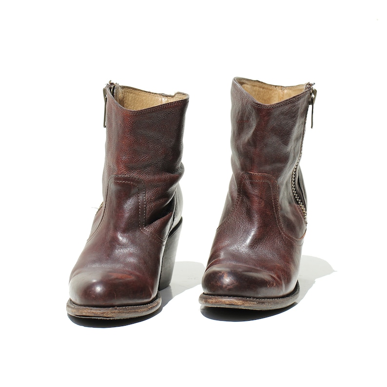 8 B Vintage Mahogany Brown Leather Side Zip Ankle Boots Size
