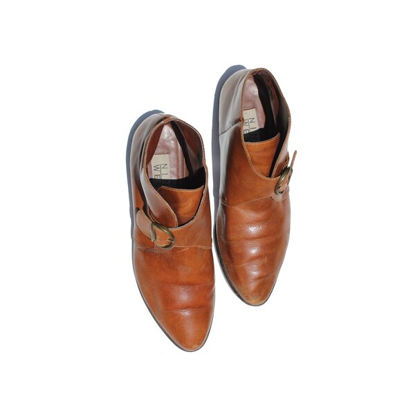 size: 8.5  Spiced Cider Brown Leather Monk Strap Ankle Boots