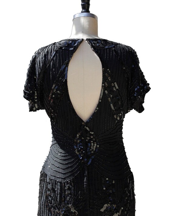 Vintage Black silk Sequin Cocktail Dress