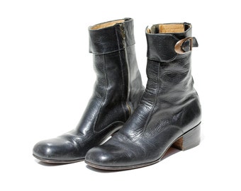 Vintage Women's Black Leather Side Zipper Boots / size 9