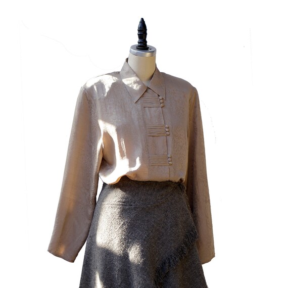 Vintage Tan Silk Paisley Pattern Blouse