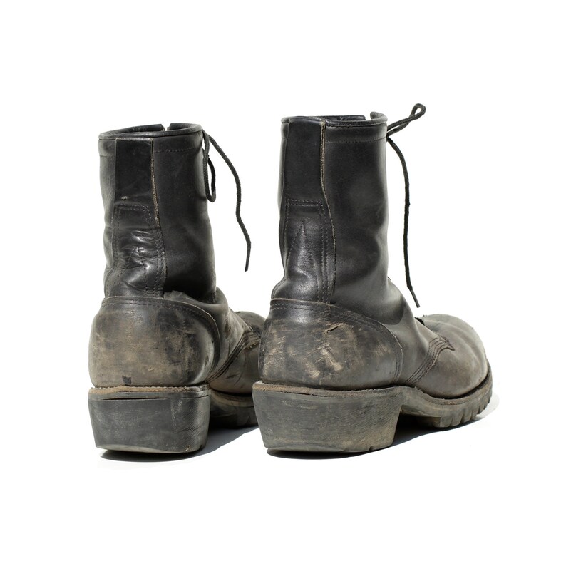 Size 9.5 Vintage Men/'s Steel Toe Black Leather Work boots