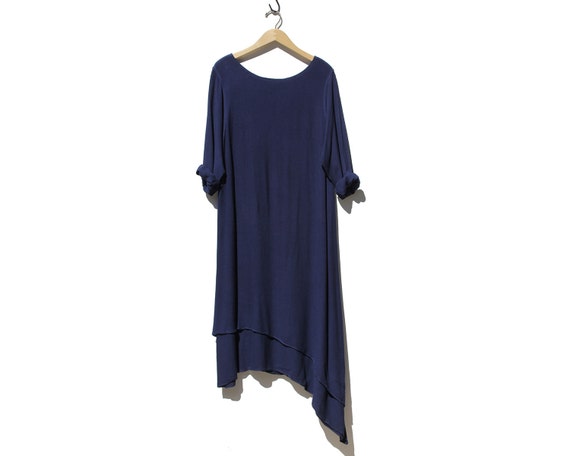 Vintage Navy Blue Cotton Crepe Oversized double Dr