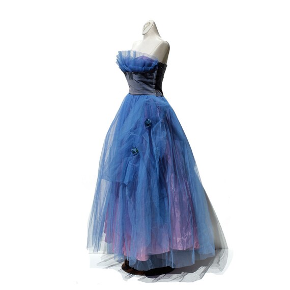 Vintage Brazilian Blue Tulle & Velvet Evening Dre