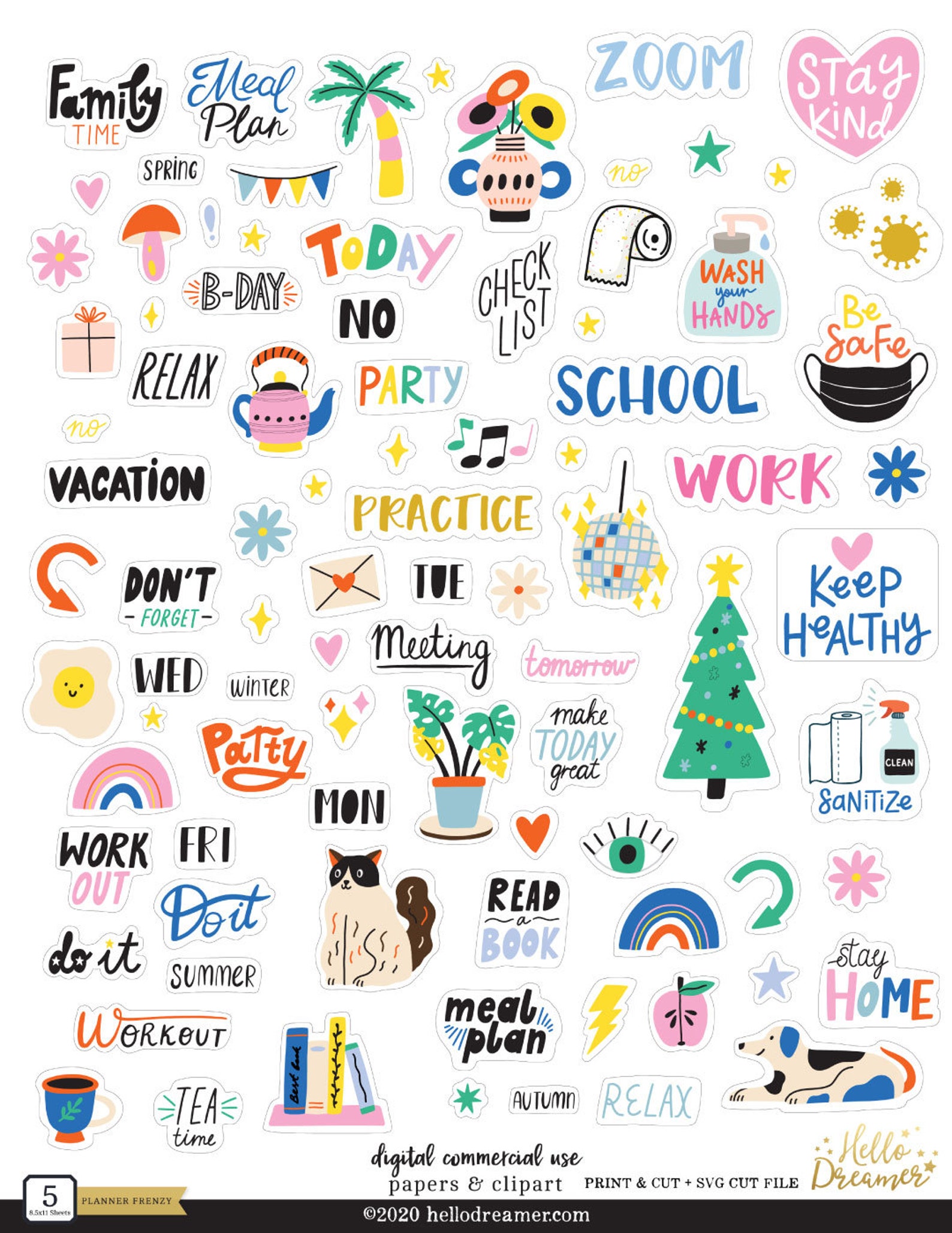 Ready to print Planner Stickers SVG PDF &amp; EPS Commercial Use | Etsy