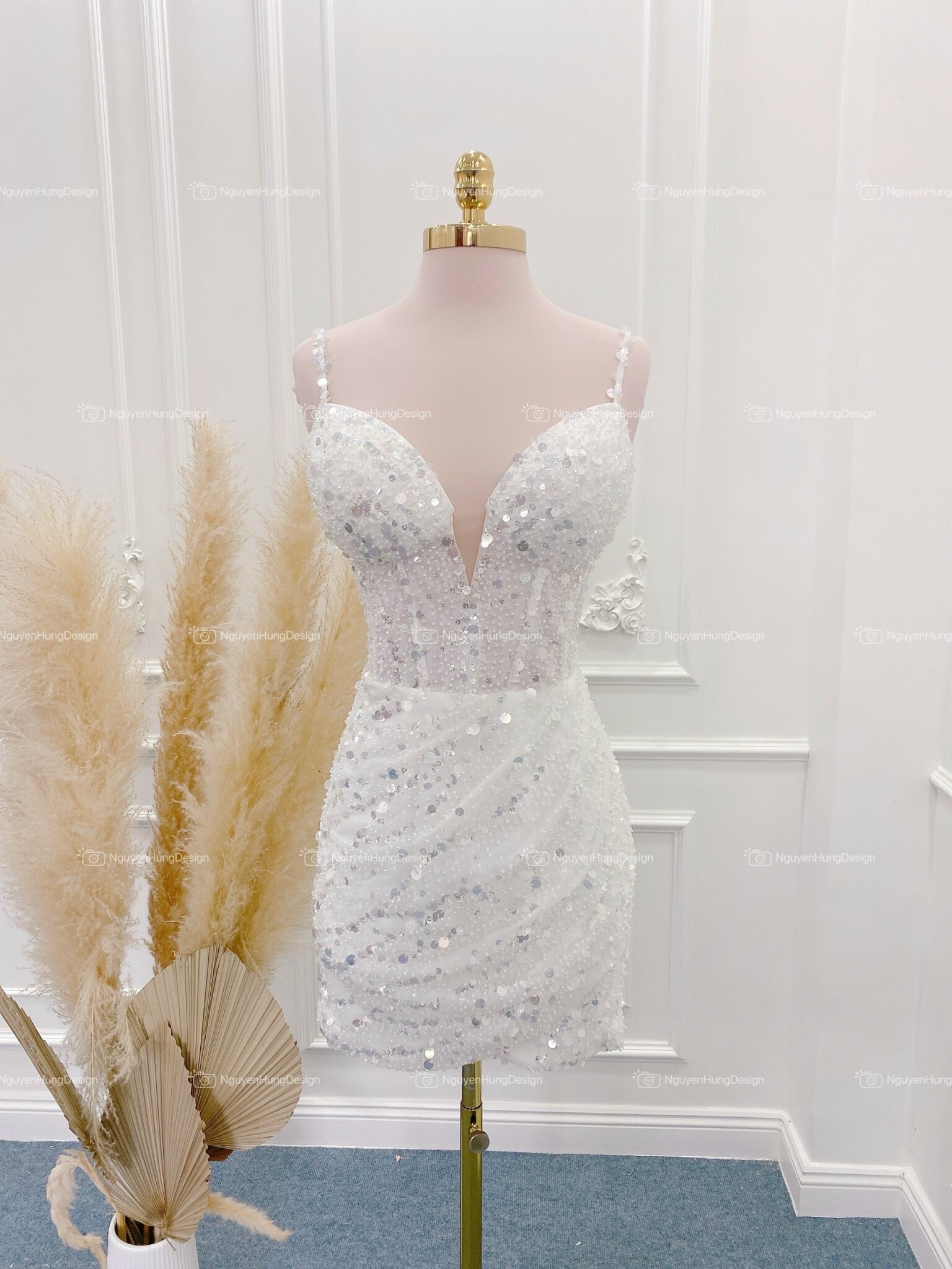 Short White Corset Wedding Dress With Sparkling Beads. Short Wedding ...