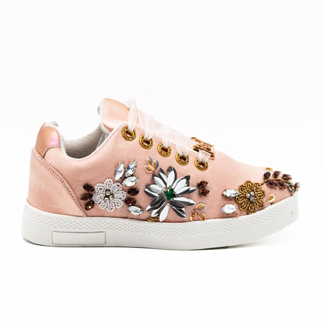 Freya Luxury Nude Satin Handmade Embellished Tennis Shoe - Etsy