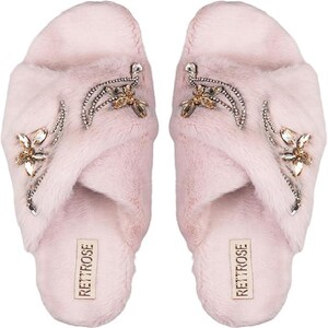 Zoey Dusky Rosa Luxus Plüsch Diamanté Verschönerte handgemachte Pantoffel