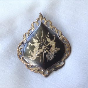 Vintage &quot;Siam&quot; Sterling Silver Niello Brooch - Made in Siam (Thailand) - 1940&#39;s