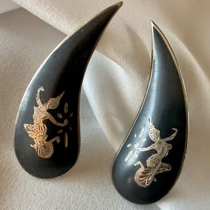 Vintage &quot;Siam&quot; Sterling Silver Niello Screw Back Earrings - Made in Siam (Thailand) - 1940&#39;s
