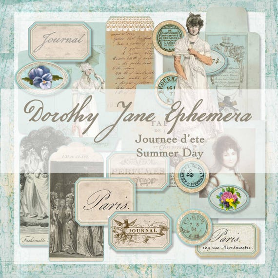French Green Ephemera Kit: Shabby Chic Journal Embellishments (Digital Download