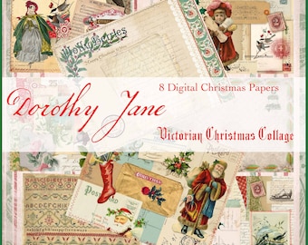 Victorian Christmas Collage Digital Papers, Digital Paper, Dickens Christmas Paper, Victorian Style Christmas Paper