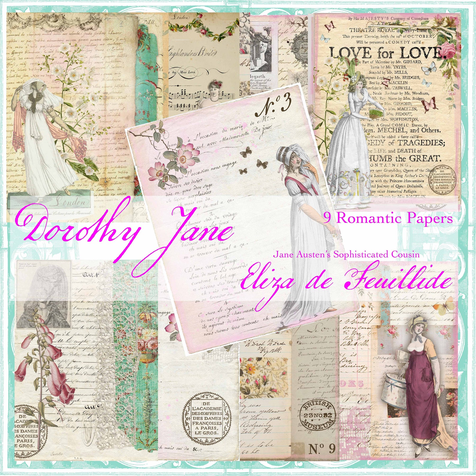 Digital Paper, Long Thin Journal, Nine Jane Austen Journal, 19th ...