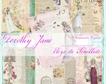 Digital Paper, Long Thin Journal, Nine Jane Austen Journal, 19th Century Regency Papers