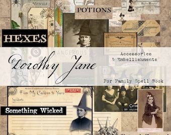 Halloween Spell Book Digital Paper: Witch Ephemera (Digital Download)