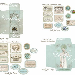 May include: A selection of vintage-style paper ephemera, including labels, envelopes, and decorative elements. The designs feature soft pastel colours, floral motifs, and French text. The overall aesthetic is reminiscent of antique stationery.