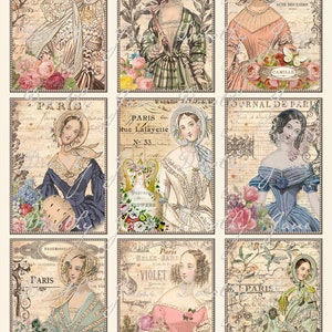 Papier numérique, cartes ATC, planches de mode du XIXe siècle, La Follet