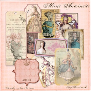 Etiquetas para diario de María Antonieta, tarjetas grandes para diario, etiquetas de regalo digitales grandes, etiquetas de regalo shabby chic