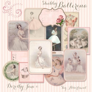 Étiquettes de journal de ballet minable, grandes cartes de journal indésirable, grandes étiquettes-cadeaux numériques, étiquettes-cadeaux minables