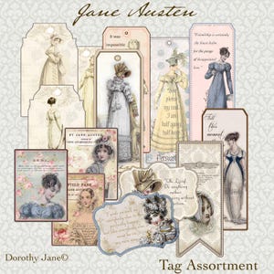 Etiquetas para diarios basura de Jane Austen, tarjetas grandes para diarios basura, etiquetas de regalo digitales grandes, etiquetas de regalo de estilo shabby chic