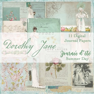 Junk Journal, Digitales Papier, French Green, Shabby Chic, Französisches Thema