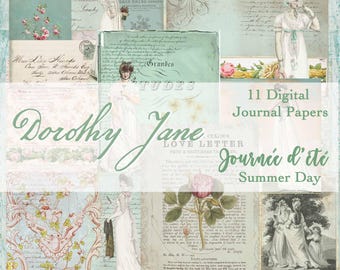 Junk Journal Digital Paper, French Green, Shabby Chic, French Theme