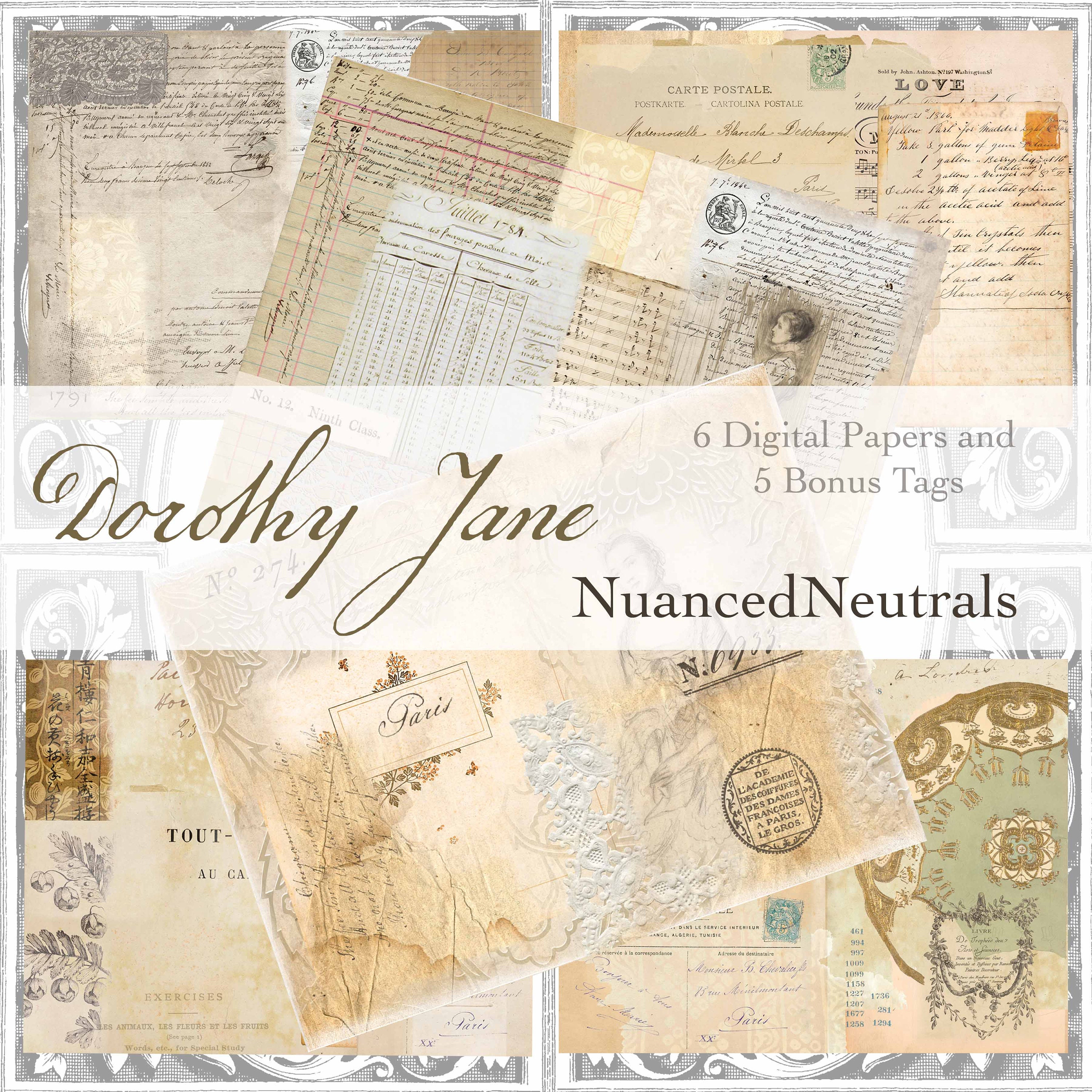 Neutral Junk Journal Paper: Beige Ephemera, Bonus Tags (Digital Papers)