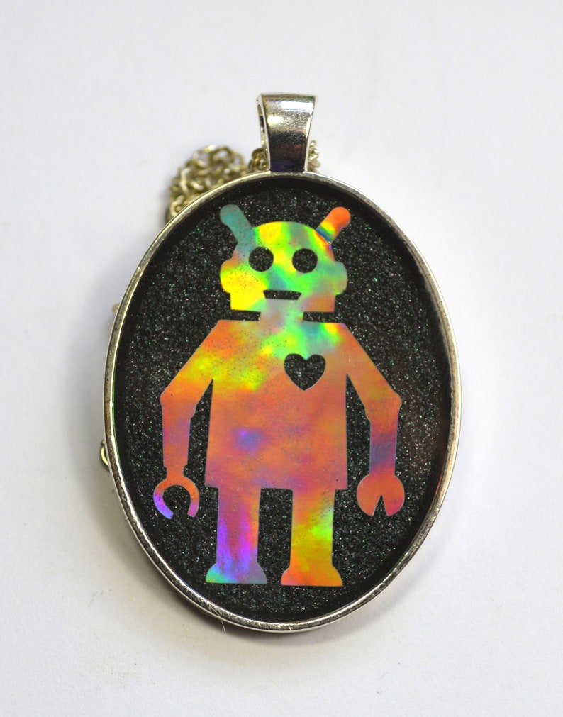 Holo Holographic Robot Android Silhouette Pendant