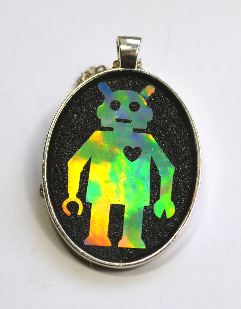 Holo Holographic Robot Android Silhouette Pendant